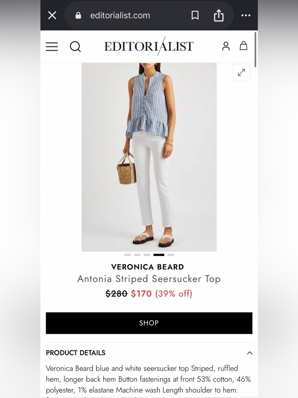 NWT - Antonina Sleeveless Blue & White Striped Shirt (XL) - Picture 12 of 12
